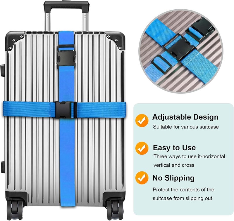 collwait Luggage Straps for Suitcases TSA Approved, Travel Belt Suitcase Belt, Suitcase Straps TSA Approved, Luggage Belt Strap TSA Approved, Travel Straps for Luggage, Luggage Band Bag Straps, Blue - Image 2
